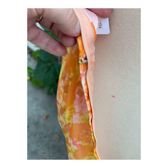 1950s Chiffon Formal Gown Dress Maxi Floral Tangerine Pink Yellow Sleeveless - Picture 11 of 16